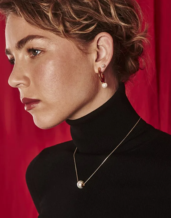 Sale Majorica Juno Medium Hoop Earrings In Gold Steel And Pearl