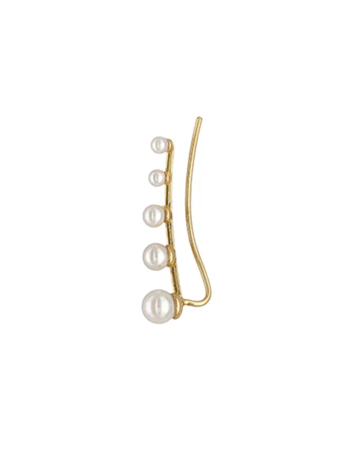 New Majorica Kea Gold Earcuff Earring With Round Pearls