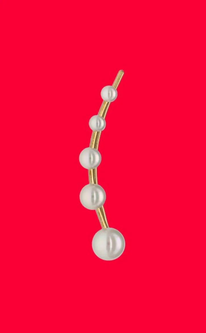 New Majorica Kea Gold Earcuff Earring With Round Pearls