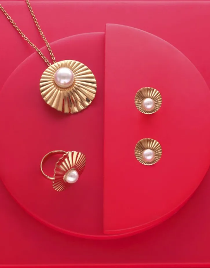 Best Majorica Large Le Palm Gold-Steel Ring With White Pearl