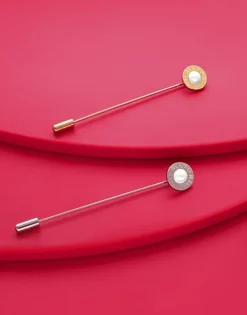 Best Sale Majorica Le Club Long Steel Broach With Logo And White Half Pearl