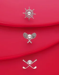 Outlet Majorica Le Club Tennis Broach In Steel With A Half White Pearl