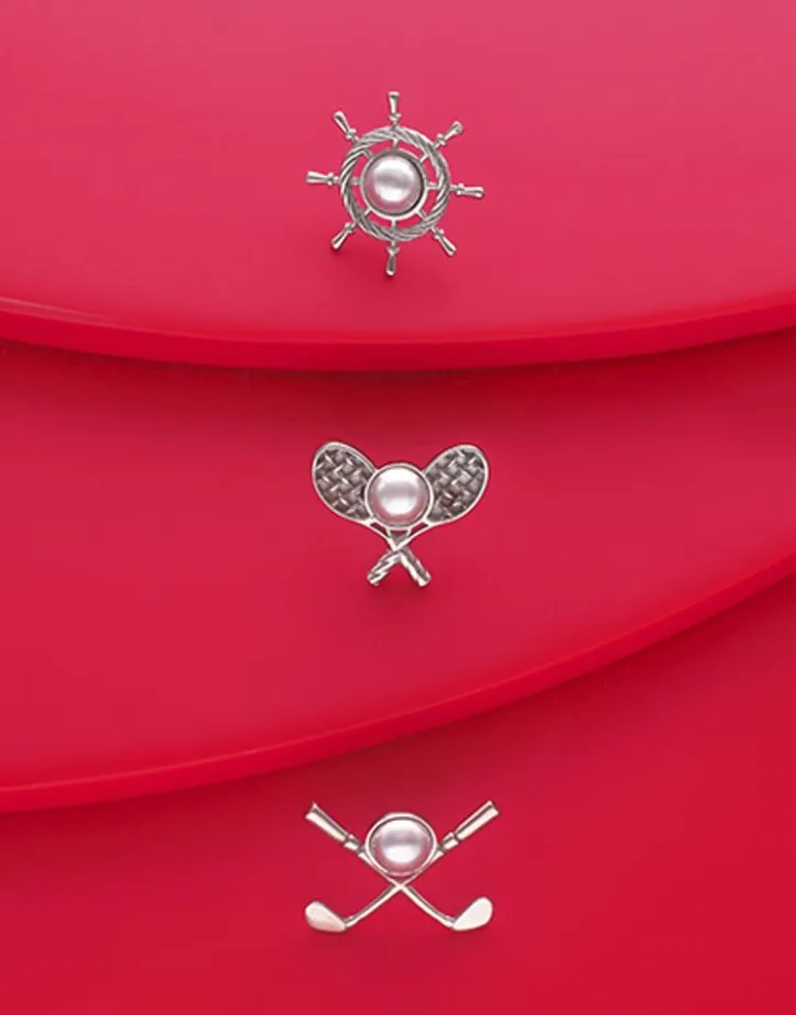 Outlet Majorica Le Club Tennis Broach In Steel With A Half White Pearl