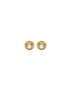 Cheap Majorica Le Palm Pearl Gold-Steel Short Earrings