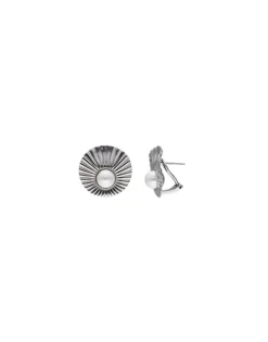 Hot Majorica Le Palm Pearl Steel Earrings With Omega Clasp