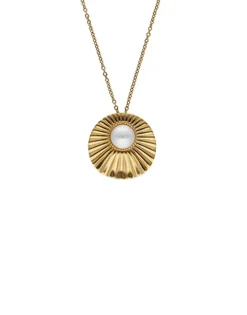 New Majorica Le Palm White Pearl Gold-Plated Steel Necklace