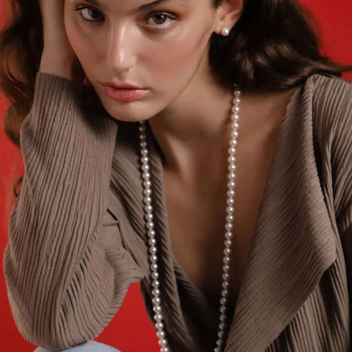 Store Majorica Long Silver Necklace Lyra 8Mm White Pearl 80Cm