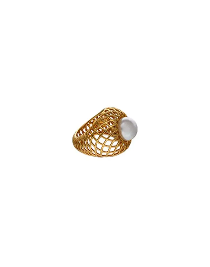 Discount Majorica Openwork Etna Large Ring In Gold-Plated Silver