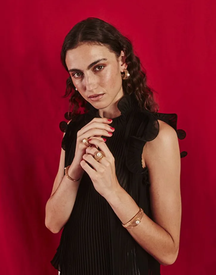 Discount Majorica Openwork Etna Large Ring In Gold-Plated Silver