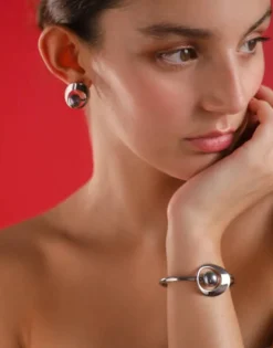 Cheap Majorica Petra Bangle In Steel With Grey Pearl