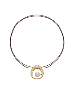 Shop Majorica Petra Cord Necklace In Gold Steel And Coffee Silk