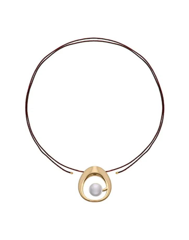 Shop Majorica Petra Cord Necklace In Gold Steel And Coffee Silk