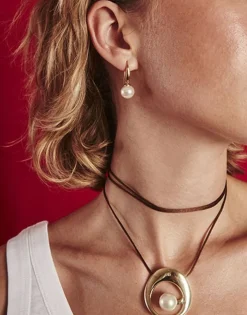 Shop Majorica Petra Cord Necklace In Gold Steel And Coffee Silk