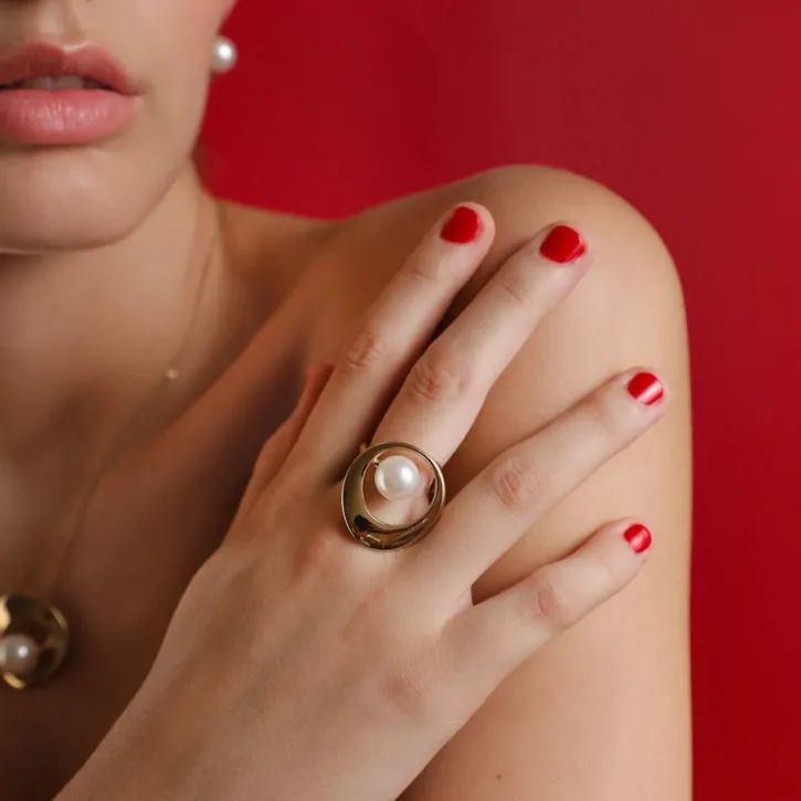 Discount Majorica Petra Ring With Pearl In Gold Steel