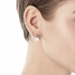 Hot Majorica Romance Earrings With A Round Pearl And Cubic Zirconias