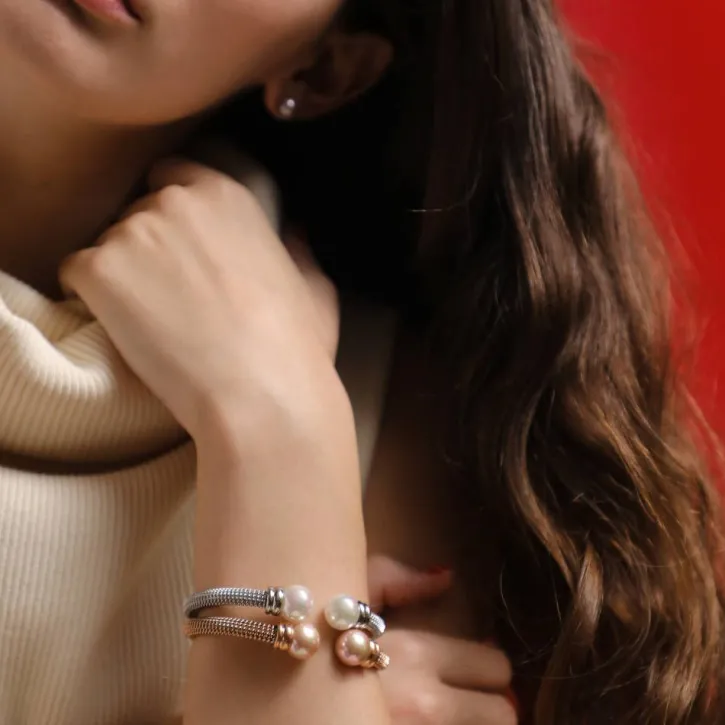 Best Sale Majorica Rose Gold Plated Bracelet Tender Salmon Pearl