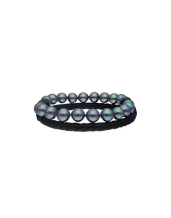 Discount Majorica Sailor Bracelet In Steel, Leather And Grey Pearl 21Cm