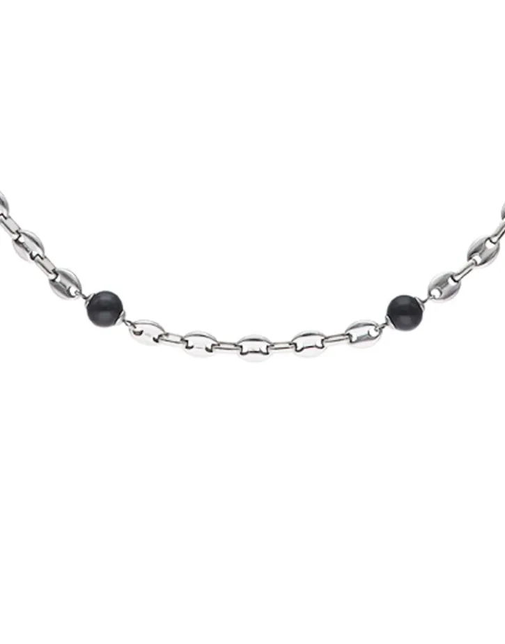 New Majorica Sailor Chain Necklace In Steel And Black Pearls