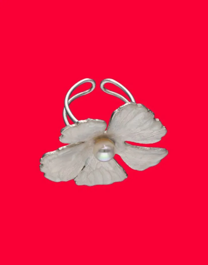 Discount Majorica Santorini Bianco Bridal Ring With Small Nacre Flower And Round Pearl