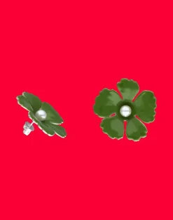 Online Majorica Santorini Large Flower Olive Green Earrings In Silver