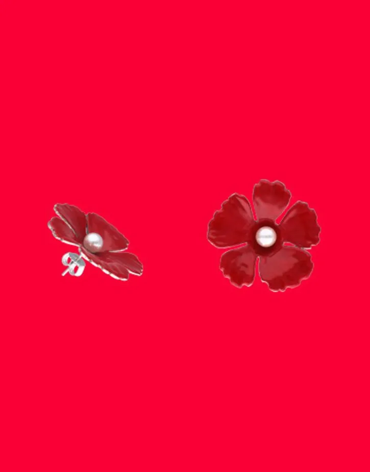 Cheap Majorica Santorini Large Flower Red Earrings In Silver