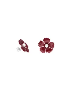 Outlet Majorica Santorini Small Flower Red Earrings In Silver
