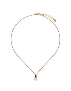 Outlet Majorica Selene Gold-Plated Necklace With Pearl And Ruby Red Zirconia