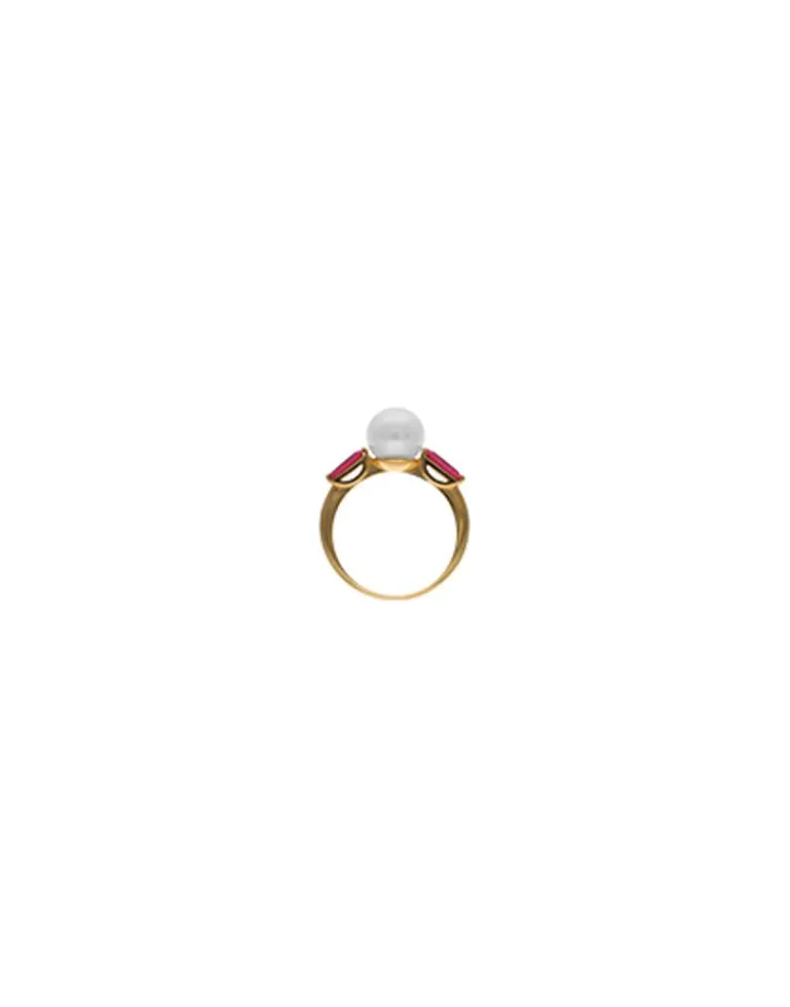 Fashion Majorica Selene Gold-Plated Ring With Pearl And Ruby Red Zirconia