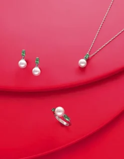 Discount Majorica Selene Silver Necklace With Pearl And Emerald Green Zirconia