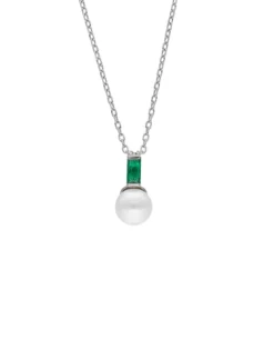 Discount Majorica Selene Silver Necklace With Pearl And Emerald Green Zirconia