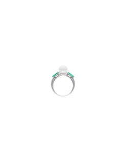 Best Majorica Selene Silver Ring With Pearl And Emerald Green Zirconia