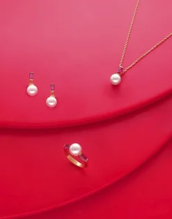 Discount Majorica Selene You&Me Gold-Plated Earrings With Pearl And Ruby Red Zirconia