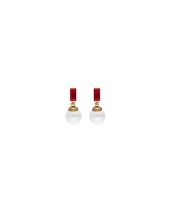 Discount Majorica Selene You&Me Gold-Plated Earrings With Pearl And Ruby Red Zirconia