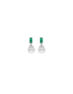 Cheap Majorica Selene You&Me Silver Earrings With Pearl And Emerald Green Zirconia