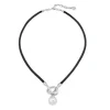 Clearance Majorica Sicilia Leather Necklace With A Silver Knot And A Round Pearl
