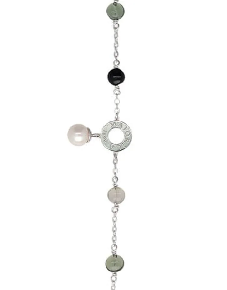 Cheap Majorica Silver Algaida Bracelet With Round Pearl And Black Murano Glass