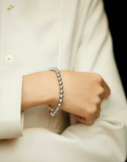 Flash Sale Majorica Silver Bracelet Lyra With 6Mm Gray Pearls