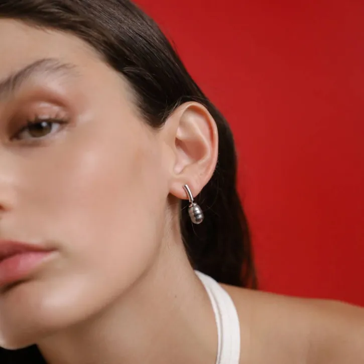 Hot Majorica Silver Earrings Agora With Barroque Gray Pearl