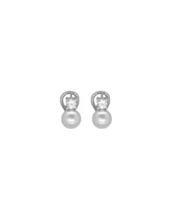 Fashion Majorica Silver Earrings Selene With 8Mm White Pearl And Zircons