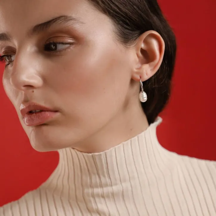Flash Sale Majorica Silver Earrings Tender With 8Mm Barroque White Pearl