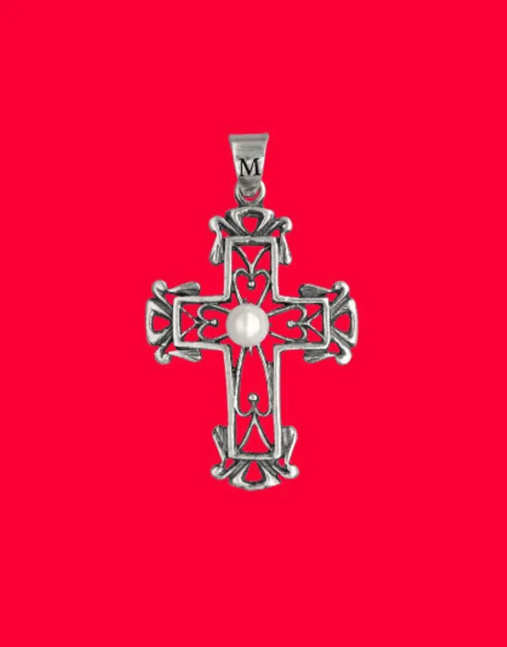 Best Sale Majorica Silver Medieval Cross Pendant With Round Pearl