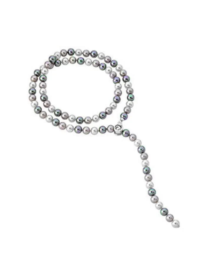 Clearance Majorica Silver Necklace Lyra 10Mm 90Cm White, Gray And Nuage