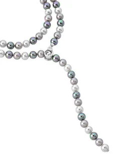 Clearance Majorica Silver Necklace Lyra 10Mm 90Cm White, Gray And Nuage