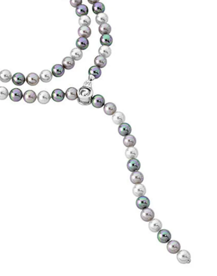Clearance Majorica Silver Necklace Lyra 10Mm 90Cm White, Gray And Nuage