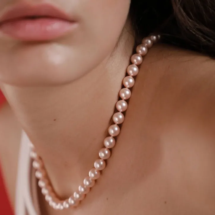 Cheap Majorica Silver Necklace Lyra 6Mm Pink Pearl 40Cm
