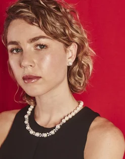 New Majorica Silver Necklace With Pearls And Zircons Venus