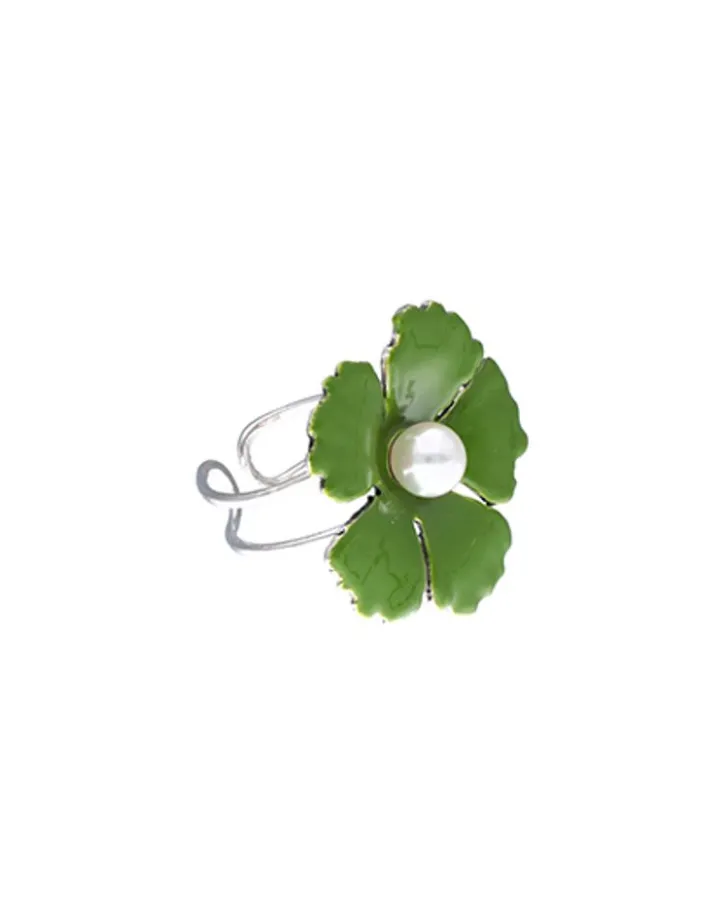 Online Majorica Silver Santorini Large Olive Green Flower Ring