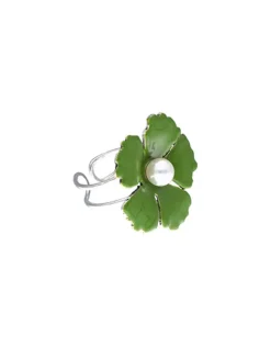 Cheap Majorica Silver Santorini Small Olive Green Flower Ring