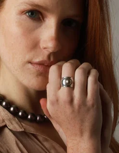 Best Sale Majorica Silver Tahiti Ring With Tahiti Half-Ball Pearl