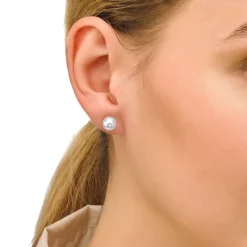 New Majorica Earrings Lyra Silver With 7Mm White Pearl